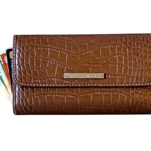 VTG Crazy Horse Alligator Trifold Wallet Faux Leather Croc Textures Checkbook